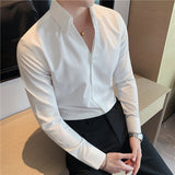 QDBAR V-Neck Solid Color Slim Fit Shirt