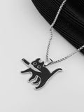 QDBAR Titanium Steel Simple Black Cat Pendant Necklace