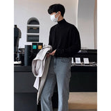 classy outfits men Solid Color Half Turtleneck Men's Spring and Autumn Long-Sleeved T-shirt Bottoming Shirt Korean Style Loose Casual High Sense Autumn Inner Wear Men