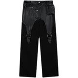 QDBAR PU Leather Patchwork Trousers