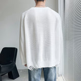 QDBAR Hollow Knit Solid Color Ripped Top