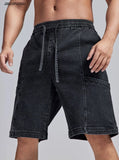 QDBAR Black Loose Fashion Simple plus Size Men's Denim Shorts