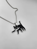 QDBAR Titanium Steel Simple Black Cat Pendant Necklace