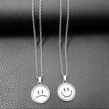 QDBAR Reversible Smiley Sad Face Pendant Necklace