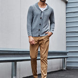 QDBAR Fashion Mens Sweater Cardigans Spring Long Sleeve Lapel Button Knitted Coats Men Vintage Solid Color Slim Knitwear Men's Garment