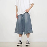 QDBAR New High Street Retro Waist Reversed Design Women Denim Shorts Instagram Hip Hop Loose Casual Straight Leg Pants Sports Pants