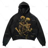 QDBAR New skull print youth clothing sweater European and American style street men and women hip-hop hooded loose top men clothing