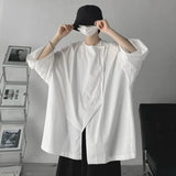 QDBAR  Collarless Short-sleeved Shirt Men's Summer Irregular Split Half Sleeve Tee Shirts Men Clothing Gothic Blouse Camisa Para Hombre