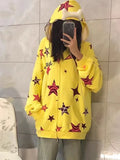 QDBAR American hiphop spring and autumn blue star print cardigan sweater student female zipper double hood jacket thin section