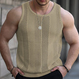 QDBAR Mens Hollow Breathable Shaping Fitness Knitted Tank Top 2024 Summer Daily Casual Slimming Sports Training High Quality Mens Vest