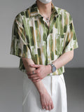 QDBAR 2024 Summer New Casual Mens Short Sleeve Shirt Turn-down Collar Buttoned Cardigan Tops Men Harajuku Graphic Printed Loose Shirts