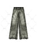 QDBAR Y2K Harajuku Gray Spliced Washed Jeans Men's Gothic Style Street Trend Clothing Retro Loose Wide Leg Pants Autumn Baggy Jeans