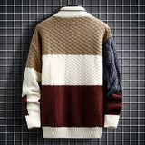 QDBAR 2023 Autumn Winter Men Sweater Warm Fashion Stitching Color Matching Pullover Round Neck Sweater Thickened Knitted Sweater