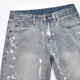 QDBAR Flared Jeans for Men Splash-ink Y2k Street Vaqueros Pantalones Hombre Straight-leg Autumn Streetwear Trousers Winter Denim Pants