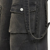 QDBAR Black Cargo Jeans Men Baggy Multi-pocket Wide Leg Streetwear Trousers Summer 2024 Fashion Y2k Street Punk Vintage Denim Pants