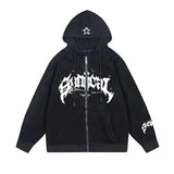 QDBAR Y2K Zipper Hoodie Hip Hop Letter Print Oversized Hooded Sweatshirt Men Women Harajuku Gothic Punk Jacket Coat Tops Streetwear