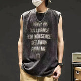 QDBAR  Denim Wash Sleeveless T-Shirt 2024 Summer Tank Tops Harajuku Streetwear Gothic Vintage Black Punk Loose Oversized Tank Top Vest