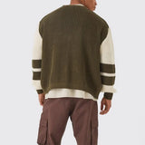 QDBAR Fashion Striped Jacquard Patchwork Sweatercoats Men Spring Vintage V Neck Buttoned Sweater Mens Cardigan Jacket Knit Men's Coat