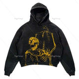 QDBAR New skull print youth clothing sweater European and American style street men and women hip-hop hooded loose top men clothing