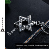 QDBAR Six-Pointed Star Men's Dog Tag Pendant Titanium Steel Pendant Necklace