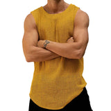 QDBAR Mens Casual Thin Knitted Hollow Vest Genderless 2024 New Personalized Versatile Vacation Comfortable Solid Color Tank Top Unisex