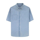 QDBAR 2024 Summer Stylish Denim Shirts Men Fashion Loose Half Sleeve Shirt Cardigan Mens Streetwear New Casual Solid Color Denim Shirt