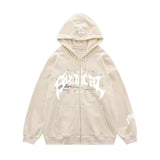 QDBAR Y2K Zipper Hoodie Hip Hop Letter Print Oversized Hooded Sweatshirt Men Women Harajuku Gothic Punk Jacket Coat Tops Streetwear