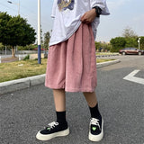 QDBAR Brown Corduroy Shorts Oversized Baggy Five Point Trousers Summer Korean Fashion Wide Leg Pants Ins Hip Hop Bottoms Men and Women