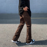 QDBAR Casual Pants Men Streetwear Fashion Y2k Style Slim High Street Zip Cargo Pantalones Hombre Cool Autumn Fit Trousers Brown Summer