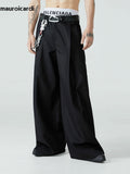 QDBAR Spring Autumn Long Loose Casual Baggy Flowy Soft Black Pleated Wide Leg Pants Men Luxury Designer Emo Clothing 2024