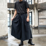 QDBAR  Japan Streetwear Fashion Loose Casual Wide Leg Pant Men Punk Hip Hop Gothic Skirt Pants Black Harem Trousers Genderless Clothes