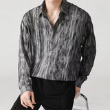 QDBAR Harajuku Mens Shirts Long Sleeve Buttoned Lapel Slim Shirt Tops For Men 2024 Spring Trendy Printed Cardigan Shirt Streetwear Man