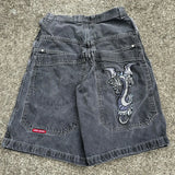 QDBAR JNCO Dragon Tribe Graphic Print Denim Shorts Gothic Hip Hop Men Casual Baggy Gym Short Y2k Retro Black Sweatpants Streetwear