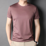 QDBAR Mulberry Silk Summer Men's T-shirts Luxury Short Sleeve Solid Color Round Collar Casual Thin Male T-shirts Simple Man Tees