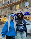 QDBAR Y2k Letter Print Blue Hoodies Women Clothes Couples 3D Tops Sweatshirt Goth Streetwear Tracksuit Men Clothing Oversized Hoodie