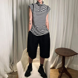 QDBAR Mens Japanese Striped Casual Vest 2024 New Genderless Fashion Youth Trend Versatile High Collar Sleeveless Tank Top Unisex