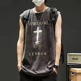 QDBAR  Denim Wash Sleeveless T-Shirt 2024 Summer Tank Tops Harajuku Streetwear Gothic Vintage Black Punk Loose Oversized Tank Top Vest