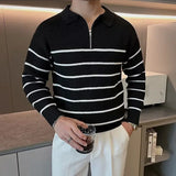 QDBAR Business Casual Men's Knitwear Fashion All Match Striped Sweater Men Autumn / WinterOuterwear Base Black & White Striped Sweater