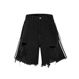 QDBAR Black Hip-hop Hole Beggar Jeans Shorts Men's American Street Washed Old Loose Five-part Pants Streetwear Men Y2k Clothes Pants