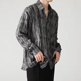 QDBAR Harajuku Mens Shirts Long Sleeve Buttoned Lapel Slim Shirt Tops For Men 2024 Spring Trendy Printed Cardigan Shirt Streetwear Man