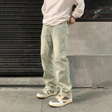 QDBAR Jeans for Men Y2k Streetwear Summer Fit Trousers Street Autumn Simple Solid Color Casual Distressed Vintage Slim Denim Pants