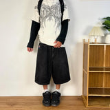 QDBAR Vintage Y2k Big Boy Cartoon Graphic Embroidery Jeans Shorts Hip Hop Streetwear Baggy Gym Shorts for Men Harajuku Gothic Shorts