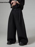 QDBAR Spring Autumn Oversized Long Black Flowy Baggy Wide Leg Pants for Mens Streetwear Loose Casual Soft Trousers 2024