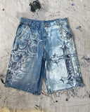 QDBAR Gothic Trend New Hand-painted Cross Printed Short Jeans Men's Loose Straight Five-point Jeans Street Hip-hop Rap Y2K Shorts