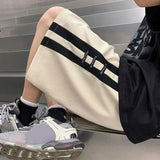 QDBAR Spring And Summer Trendy Retro Striped Waffle Shorts Loose Casual Sports Large Size Pants Straight Color Block Shorts For Men