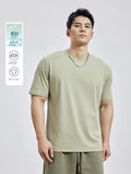 QDBAR Summer Cool Sense Shoulder Short Sleeve Minimalist Solid Color round Neck Knitted Sports T-shirt for Men Loose