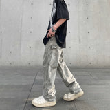 QDBAR Cargo Jeans Men Y2k High Street Casual Summer Straight-leg Fashion Trousers Gray Autumn Loose Streetwear Fit Vintage Denim Pants