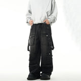 QDBAR Black Cargo Jeans Men Baggy Multi-pocket Wide Leg Streetwear Trousers Summer 2024 Fashion Y2k Street Punk Vintage Denim Pants