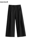 QDBAR Spring Autumn Long Loose Casual Baggy Flowy Soft Black Pleated Wide Leg Pants Men Luxury Designer Emo Clothing 2024