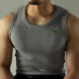 QDBAR Mens Shaping Stretch Knitted Vest 2024 Summer New Retro Youth Fitness Training Simple Slim Fit Comfortable Tank Top for Men